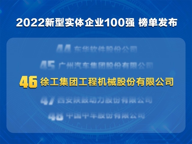 2022新型实体企业百强发布！徐工机械位列第46名
